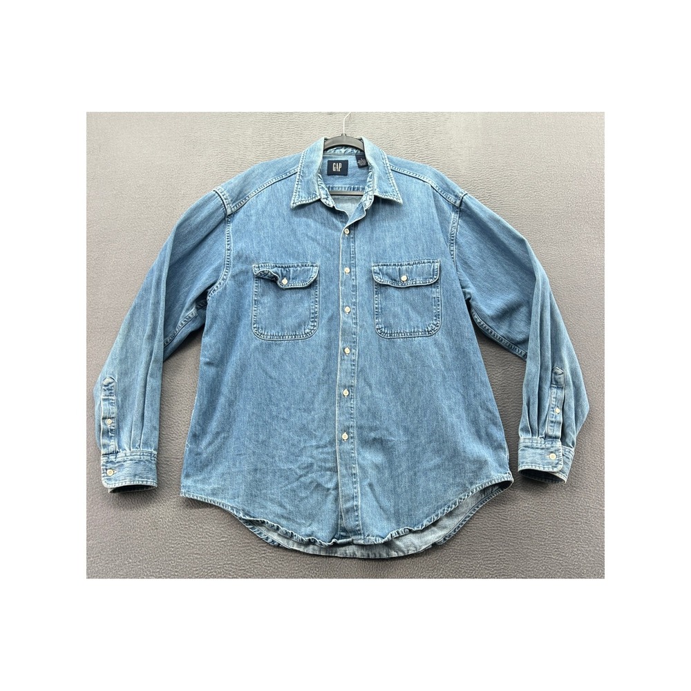 VTG GAP Shirt Men's Large Denim Button Down Light Wash Long Sleeve Cotton